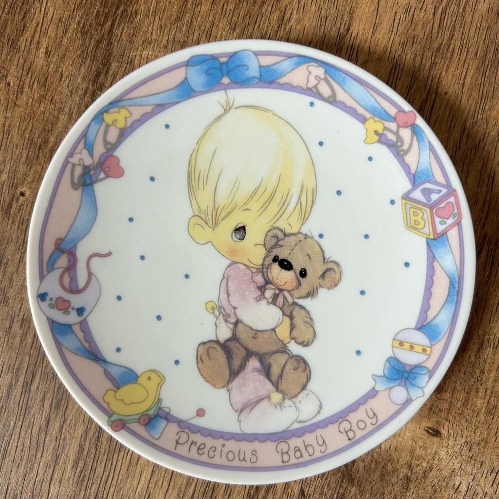 Vintage Enesco Precious Moments Mini Plate Precious Baby Boy 1992 Stand Nursery - Picture 2 of 8